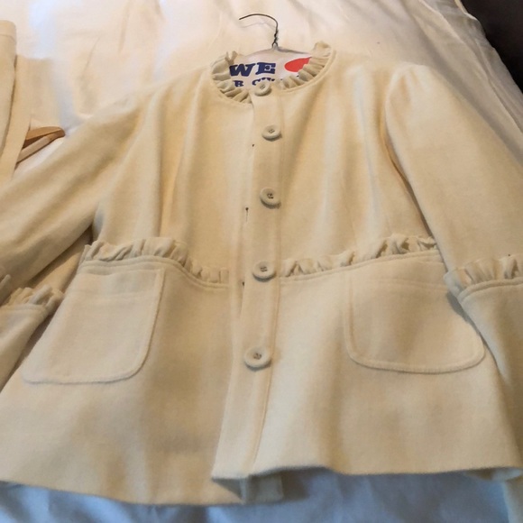 Tory Burch Other - Tory Burch Cream Ruffle-Trim Wool Coat